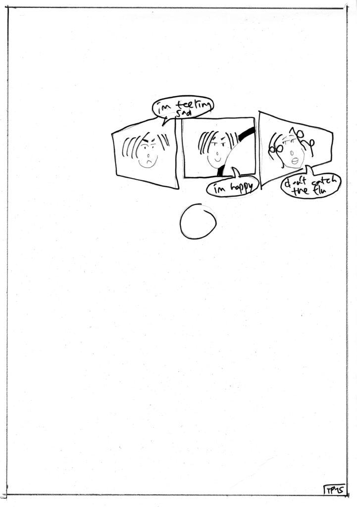 Vesa JämnseninTurning Point -sarjakuvan sivu, mustavalkoinen
