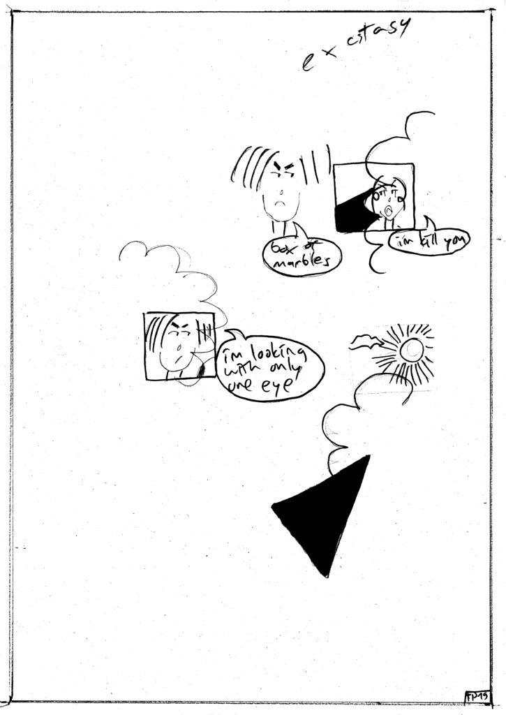 Vesa Jämnsenin Turning Point -sarjakuvan sivu, mustavalkoinen